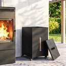 Contenitore per Pellet 30 kg 36,5x36,5x61,5 cm con Coperchio Ruote e Setaccio in Acciaio Laminato a Freddo Nero      