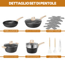 Batteria Pentole 15 Pezzi con Accessori e Coperchi in Alluminio Pressofuso Nero      