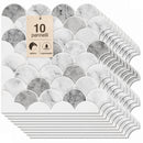 Set 10 Pannelli Adesivi Piastrelle da Parete 30,5 cm Decoro Squame di Pesce in PVC Grigio e Bianco      