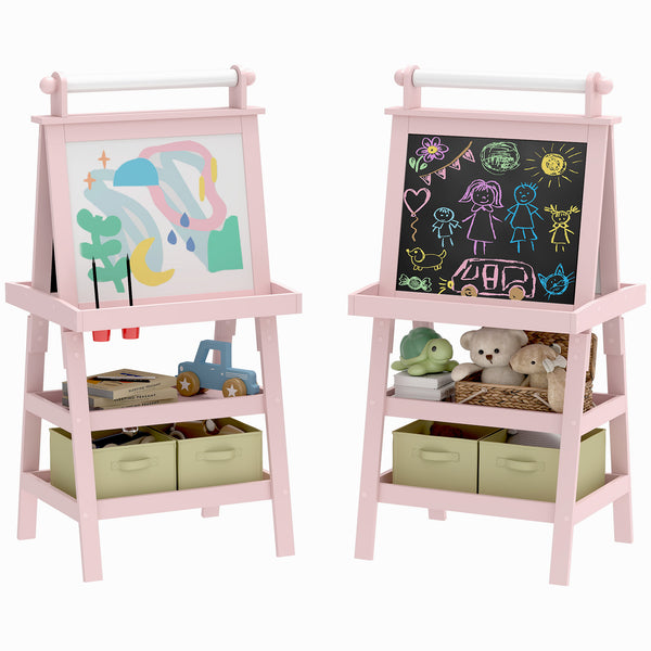 acquista Lavagna per Bambini 59x48x118 cm a Gesso Magnetica e Rotolo di Carta in Legno Rosa
