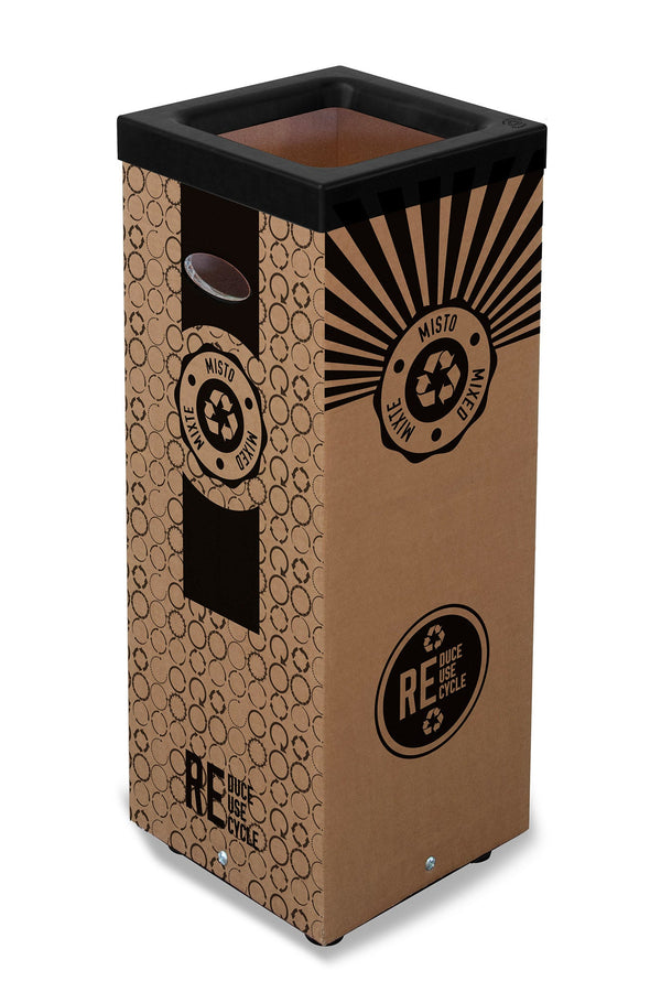 sconto Pattumiera Per Raccolta Rifiuti 28x28xh70 cm in Cartone Con Stampa Grafica Rifiuto Misto Beige