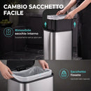 Pattumiera da Cucina 30 L 36,5x29,3x60,9 cm con Chiusura Ammortizzata e Secchio Rimovibile in Acciaio Inox e PP Argento      