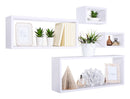 Set 3 Mensole Cubo da Parete Quadrato e Rettangolare in Fibra di Legno Merlino Bianco