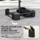 Ombrellone Doppio da Giardino a 12 Stecche con Manovella Base a Croce e Sacchi in Metallo e Poliestere Beige      