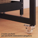 Tavolo Pieghevole 80-133x80x75 cm con Ruote Ribalte Laterali e Vani Aperti in Truciolato e Metallo Nero      