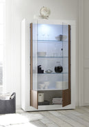 Mobile Vetrina 2 Ante 110x42x191 cm in Legno TFT Lipari Bianco e Noce