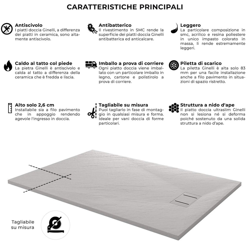 Piatto Doccia Effetto Pietra Filo Pavimento o Tradizionale Bianco