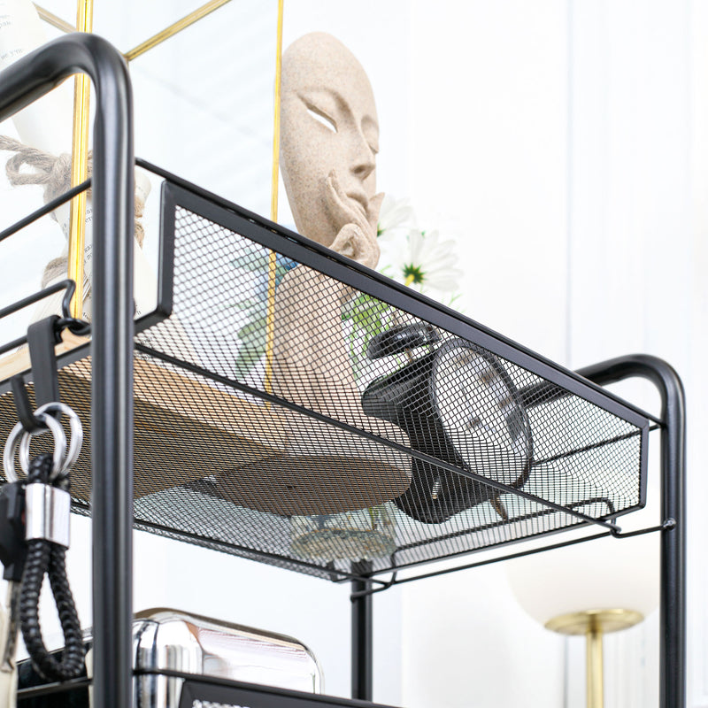 Carrello da Cucina a 4 Ripiani 45x26,5x84 cm in Acciaio e Polipropilene Nero