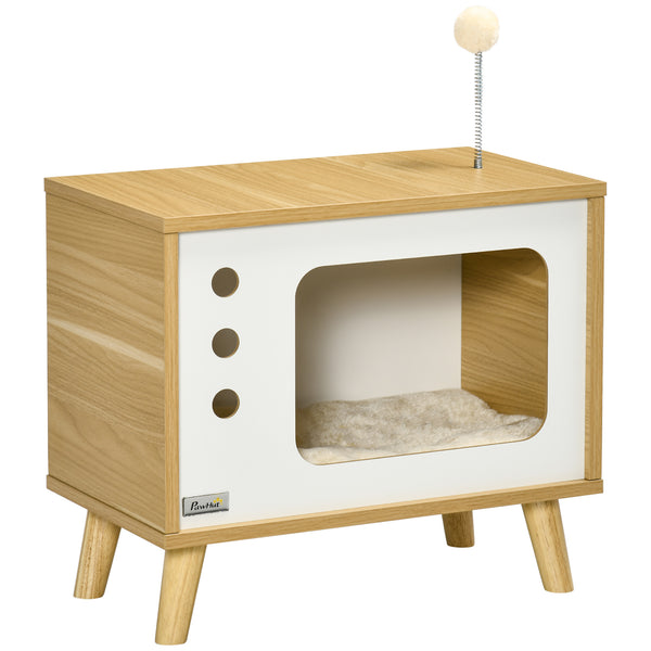 online TV-förmiges Katzenhaus 50 x 28 x 43 cm aus Spanplatten mit Kissen und Spielzeugball