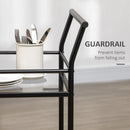 Carrello da Cucina a 2 Ripiani  in Vetro Temperato 75x40x80 cm 4 Ruote Struttura in Metallo Nero