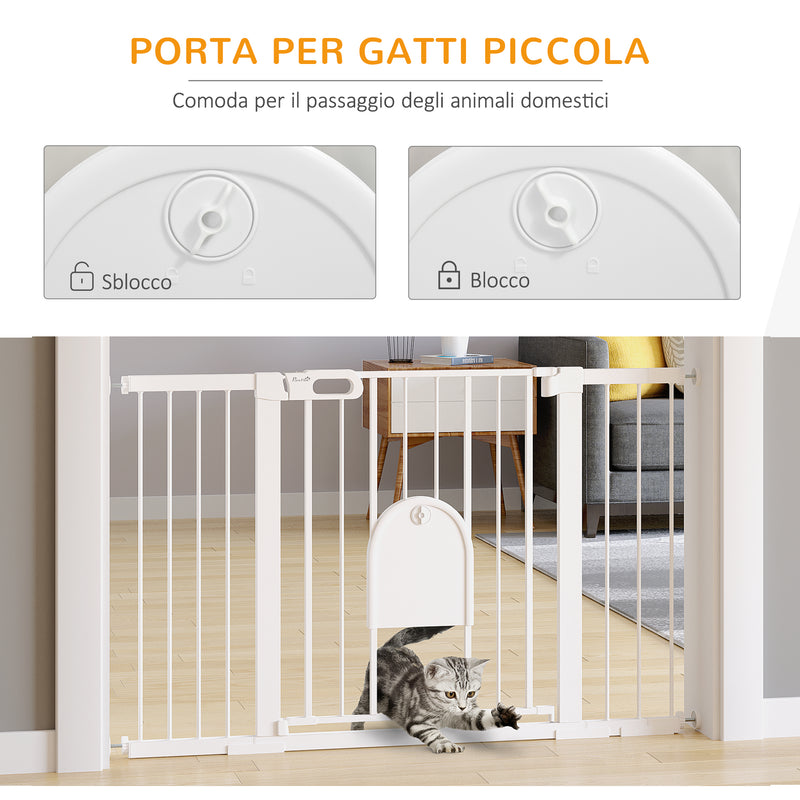 Cancelletto per Cani Estensibile con Porta a Chiusura Automatica 75-131x76 cm in Metallo e ABS Bianco