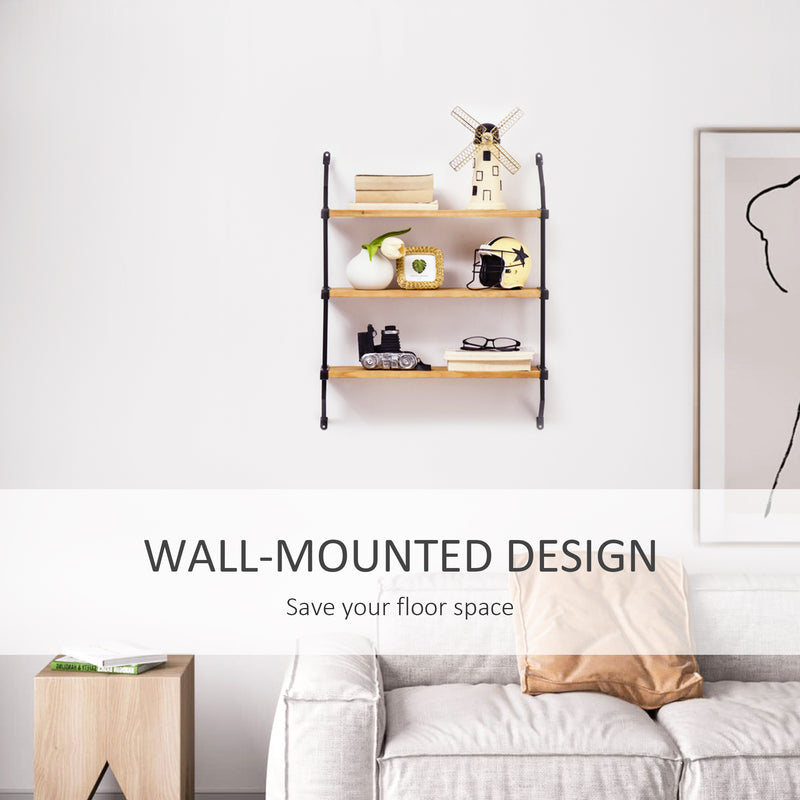 Libreria Moderna Sospesa a Scaletta 51x15x63,5 cm in Legno Naturale e Metallo