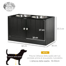 2 Ciotole per Cani Rialzate 60x30x35,5 cm in Acciaio Inox con Vano Contenitore Nero
