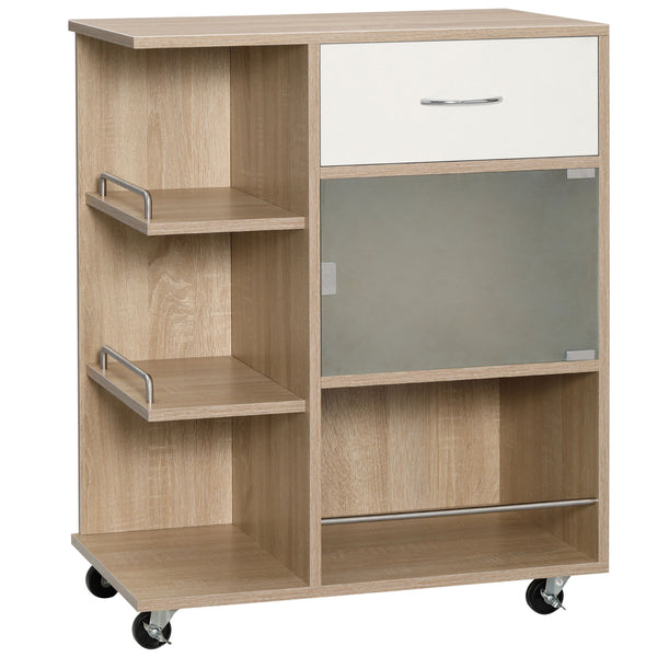 Küchenwagen Lebensmittelhalter mit Schublade 65 x 39 x 80 cm Regale und Schrank aus Holz, Stahl und Glas online