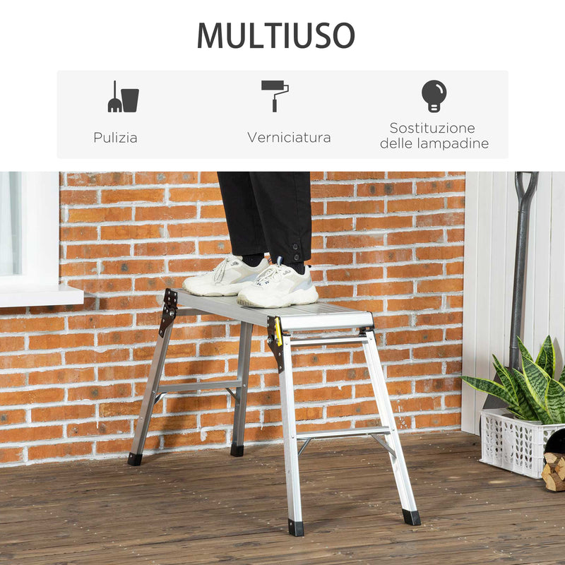 Piattaforma di Lavoro Pieghevole con 4 Piedi Protettivi 128x41x60 cm in Alluminio Argento
