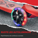 Monopattino a 3 Ruote per Bambini 54,7x32,5x59-69 cm con Ruote Luminose Rosso
