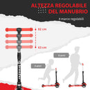 Monopattino a 3 Ruote per Bambini 54,7x32,5x59-69 cm con Ruote Luminose Rosso