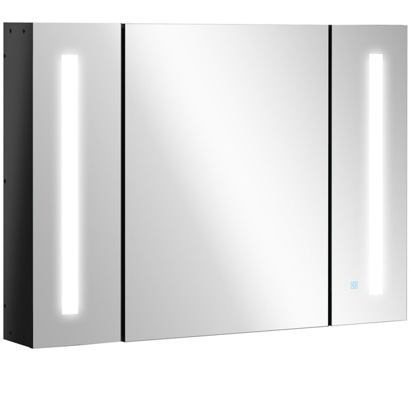 acquista Spiegelschrank für Badezimmer 3 Türen 90 x 15 x 65 cm mit schwarzem LED-Licht