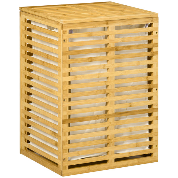 acquista Bambus-Wäschekorb 44x37x62,5 cm mit Deckel und abnehmbarer Polyestertasche