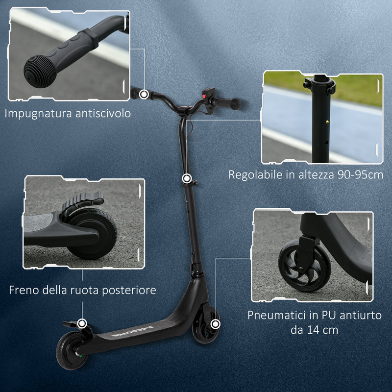 Monopattino Elettrico per Bambini 76x53x90-95 cm in Alluminio e Acciaio Nero