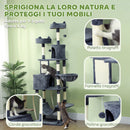 Albero per Gatti 60x50x206A cm con 4 Pali Graffiatoi Cesti Amache per 1-3 Gatti 6 kg in Peluche e Sisal Grigio Scuro      