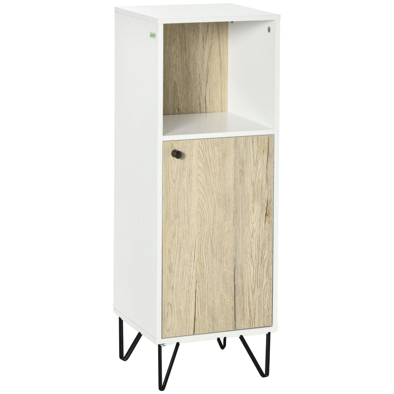 Mobile Bagno Ripiano Aperto 1 Anta 31,5x30x91 cm in Legno Quercia e Bianco