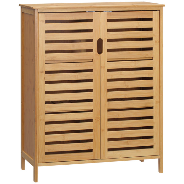 Badezimmerschrank 2 Türen 2 Regale 68x32x86 cm in holzfarbenem Bambus prezzo