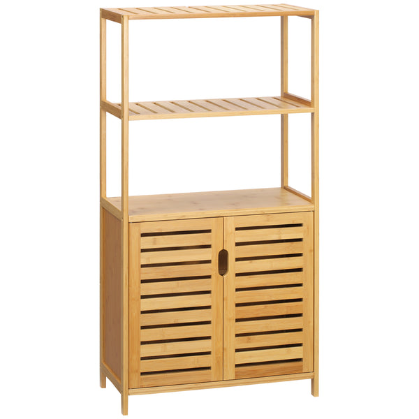 Badezimmerschrank 2 Regale 2 Türen 60x30x120 cm in Bambus sconto