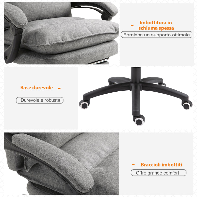 Sedia Poltrona da Ufficio Presidenziale Massaggiante 70x62x120-130 cm con Poggiapiedi Grigio