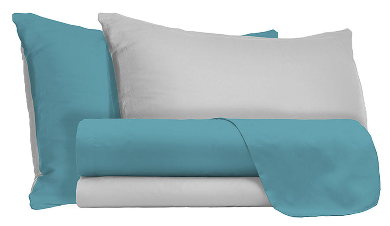 Set Lenzuola Sopra Sotto e Federe Doubleface Ottanio\/Grigio Chiaro