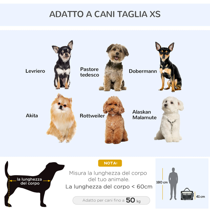 Trasportino per Cani e Gatti Pieghevole 60x41x41 cm 3 Aperture e Cuscino Grigio