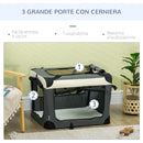 Trasportino per Cani e Gatti Pieghevole 70x51x50 cm 3 Aperture e Cuscino Grigio