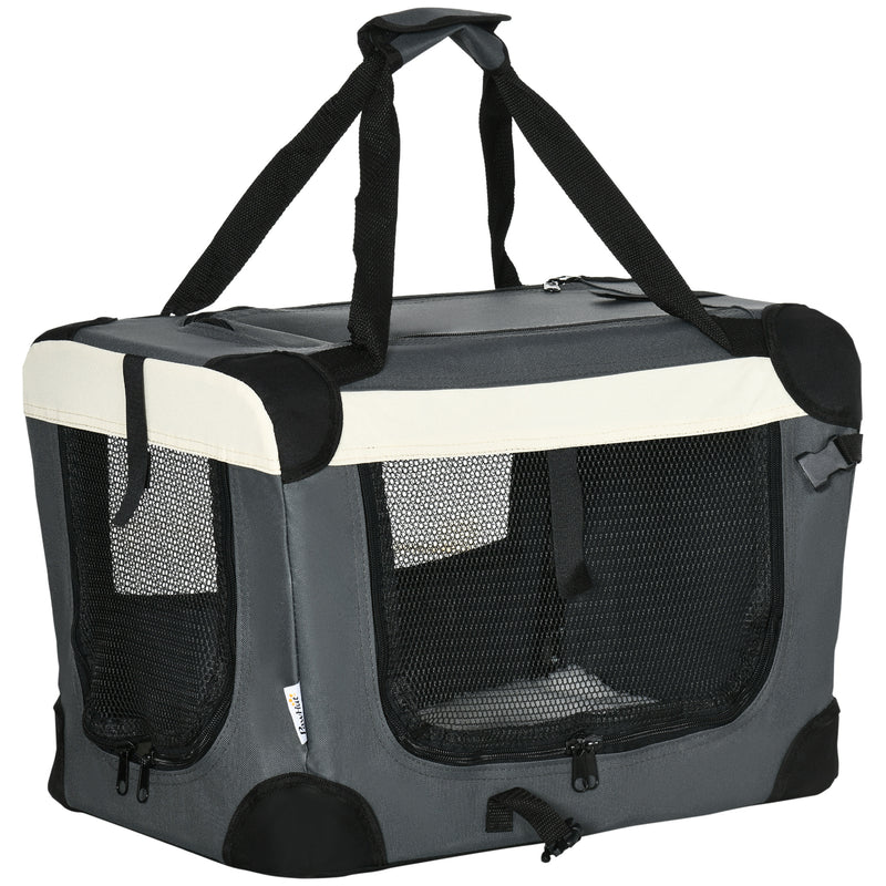 Trasportino per Cani e Gatti Pieghevole 50,5x33,5x35 cm 3 Aperture e Cuscino Grigio