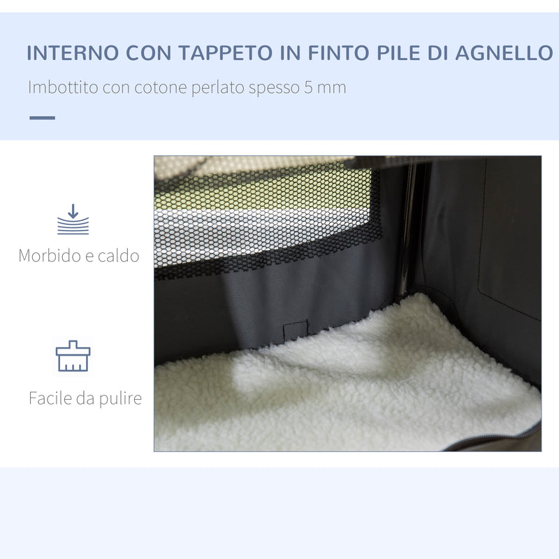Trasportino per Cani e Gatti Pieghevole 50,5x33,5x35 cm 3 Aperture e Cuscino Grigio