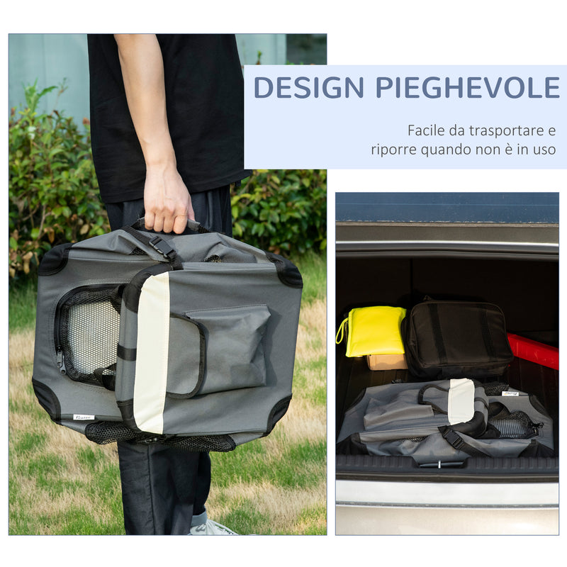 Trasportino per Cani e Gatti Pieghevole 50,5x33,5x35 cm 3 Aperture e Cuscino Grigio