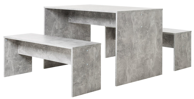 Set Tavolo Rettangolare + 2 Panche in Truciolato Fumer Bavera Cemento