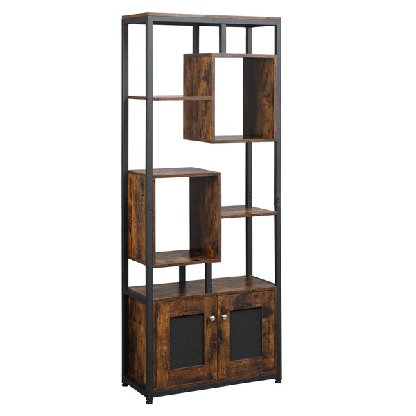 prezzo Bücherregal 8 Regale 2 Türen 70x30x180 cm in brauner Spanplatte und Metall