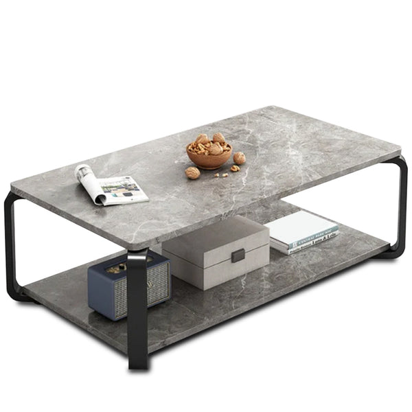 sconto Tavolino Basso da Caffè 2 Ripiani Design Luxury Effetto Marmo Nero e Grigio Chiaro