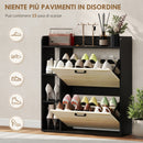 Scarpiera Slim 83x24x90.5 cm per 15 Scarpe con 2 Cassetti Ribaltabili e 3 Vani Aperti Nero      