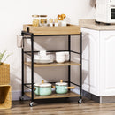 Carrello da Cucina 72x40x86 cm 3 Ripiani con Vassoio Rimovibile e Ruote Girevoli in Truciolare e Acciaio Nero