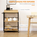 Carrello da Cucina 72x40x86 cm 3 Ripiani con Vassoio Rimovibile e Ruote Girevoli in Truciolare e Acciaio Nero