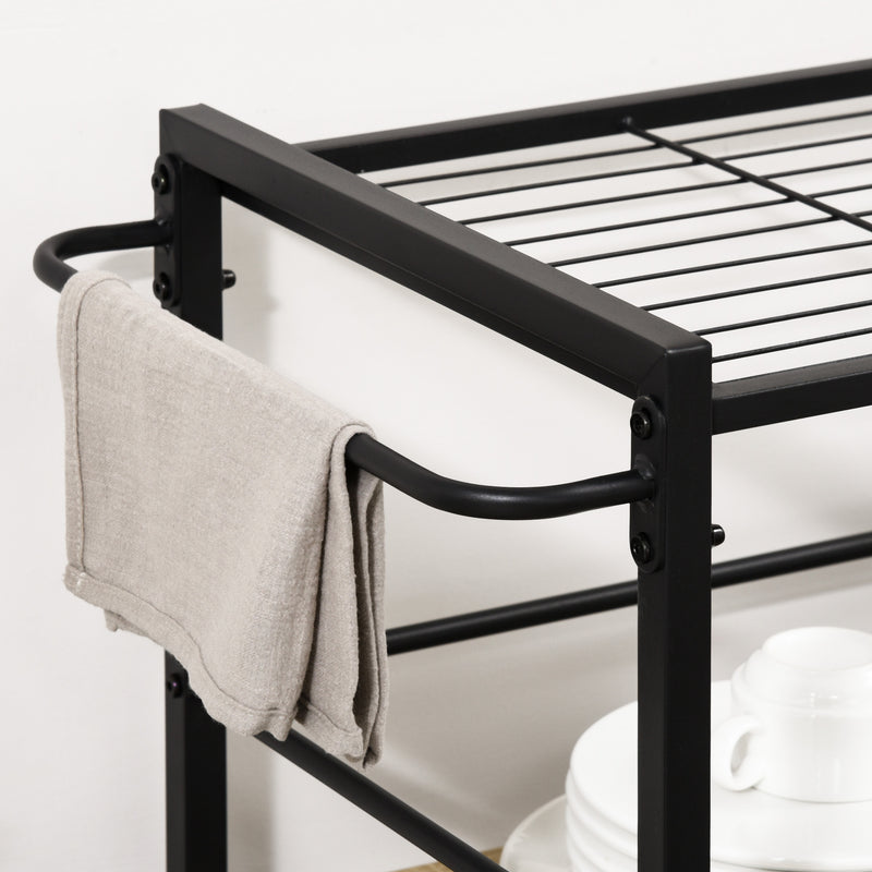 Carrello da Cucina 72x40x86 cm 3 Ripiani con Vassoio Rimovibile e Ruote Girevoli in Truciolare e Acciaio Nero