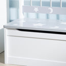 Cassapanca Portagiochi 60x30x50 cm con Leva a Gas in MDF e Legno di Pino Bianco e Grigio