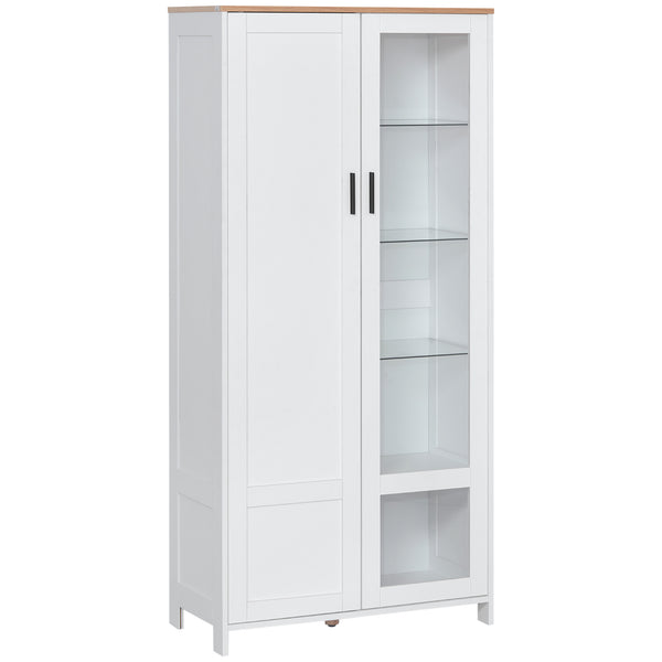Credenza Moderna da Cucina 76x36x160 cm 2 Ante con Mensole Regolabili in Legno e Vetro Bianco sconto