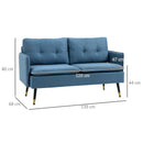 Divano 2 Posti 139x68x80 cm con Cuscini Imbottiti e Gambe in Acciaio  in Tessuto  Blu Scuro
