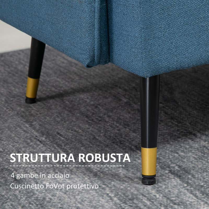 Divano 2 Posti 139x68x80 cm con Cuscini Imbottiti e Gambe in Acciaio  in Tessuto  Blu Scuro