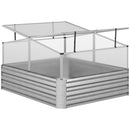 Fioriera da Giardino 126x107x57,5/67,5 cm Rialzata in Metallo con Copertura in PC Argento