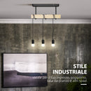 Lampadario a Sospensione 50x8x33 cm con 3 Lampadine in Legno e Metallo Nero