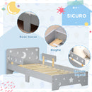 Struttura Letto Singolo per Bambini 143x76x49 cm con Motivi a Stelle e Luna in Pannelli di MDF e Truciolato Grigio