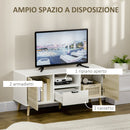 Mobile TV Fino a 55" 110x40x50 cm con Cassetti Ripiani Aperti e Armadietti in Truciolato Bianco e Colore Legno